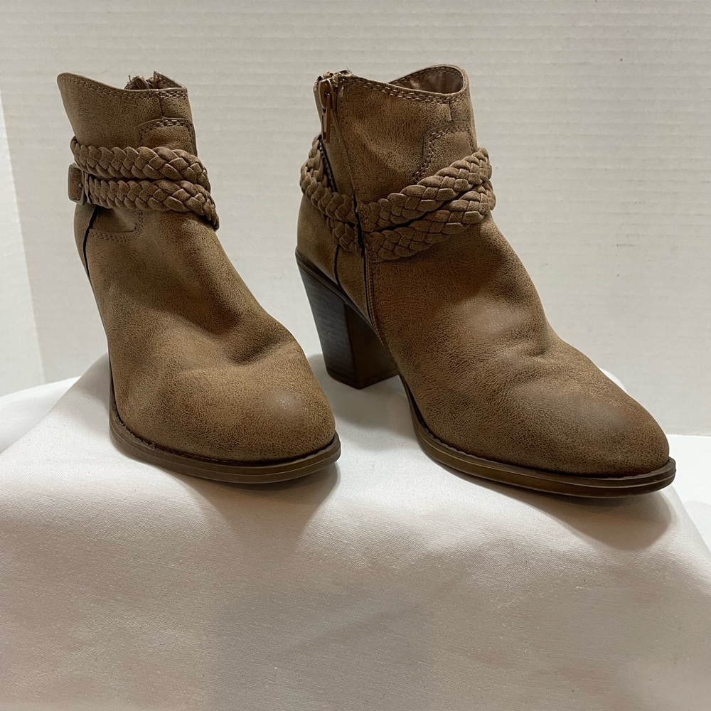 No Parking Faux Suede Tan Heeled Ankle Booties Size: 8 - Very Little Wear